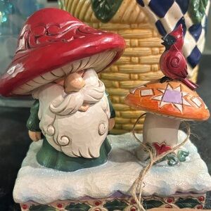 Jim Shore Holiday Gnome and Cardinal Figurine - Red and Green